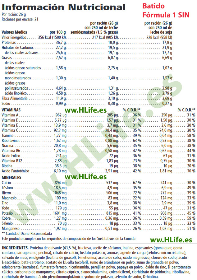 Batido Herbalife Fórmula 1 SIN